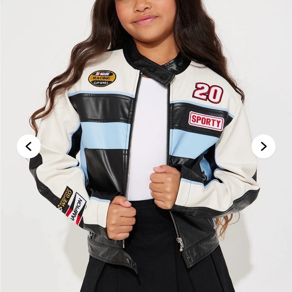 💖5/$25 Fashion Nova Mini Around The Track Kids Racing Jacket Faux Leather - Picture 1 of 16